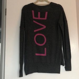 Grey Aqua sweater with LOVE written on back